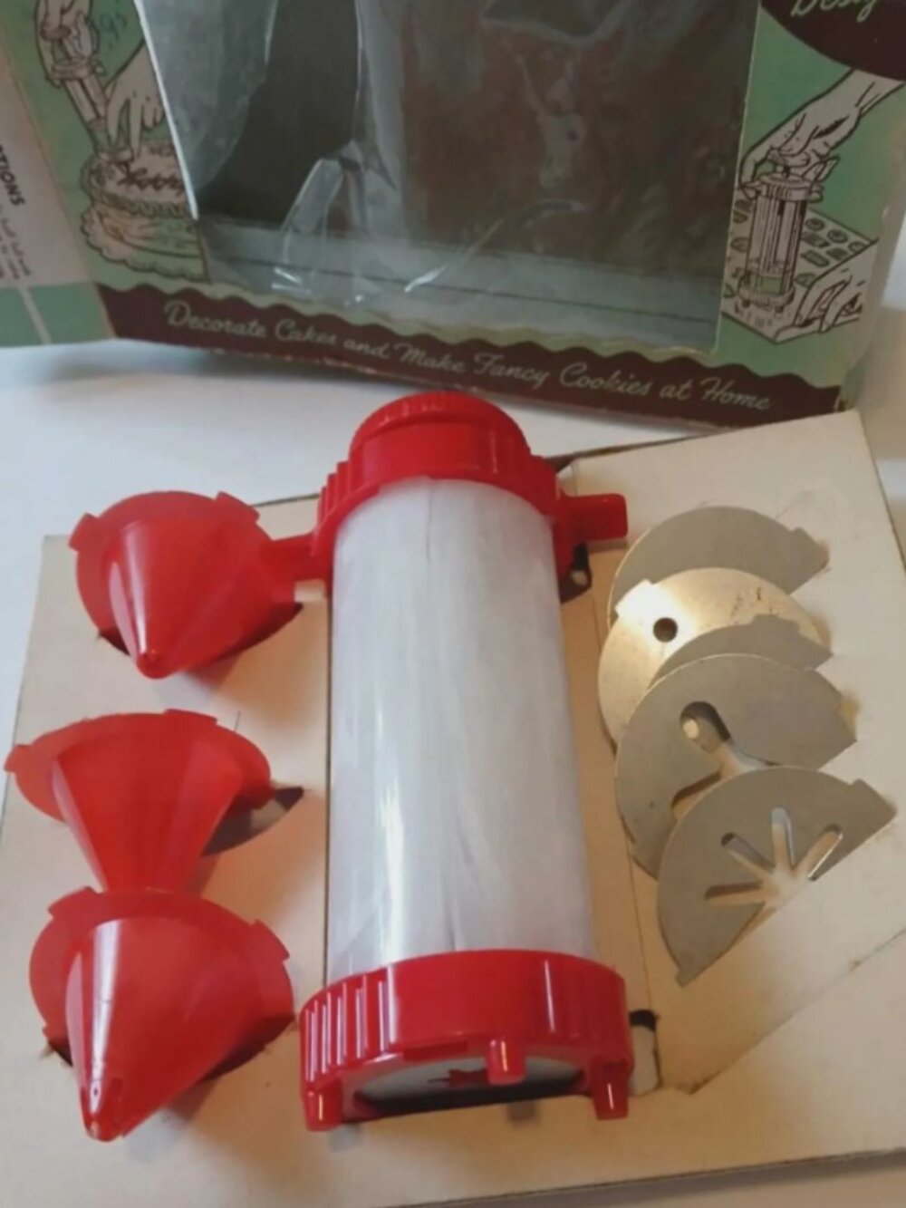 Vintage 1950s Popeil Brothers Cake Decorator & Cooky Press Set Cookie Making Acc